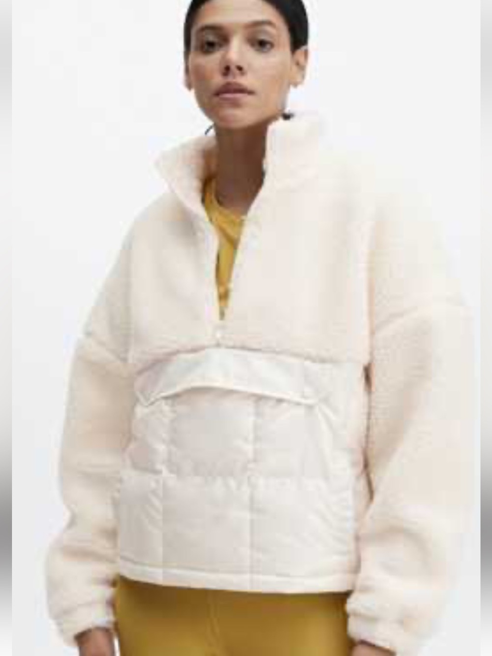 Fabletics Nelly Mixed Media Cream Sherpa Half-Zip Pullover Jacket